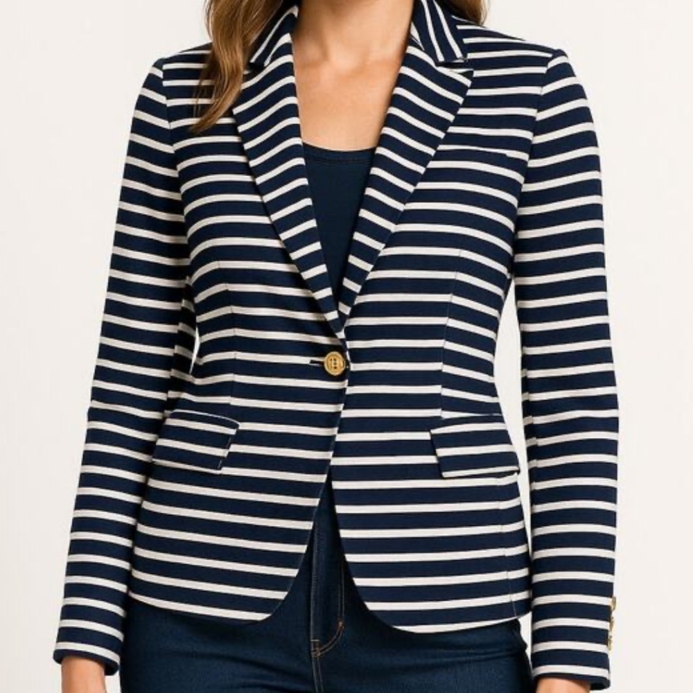 Lauren Ralph Lauren Navy and White Striped Knit Blazer